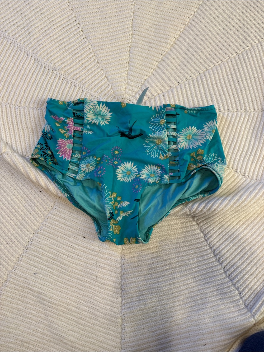 Seafolly Teal Floral High-Waist Bikini Bottoms
